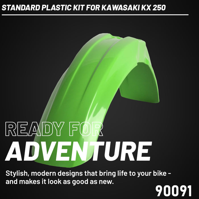 Polisport Full Plastic Kit for Kawasaki KX 250F (2004-2005) OEM Quality Restyling Kit with Superior Fit, Flexibility, and Durability (Green/White)