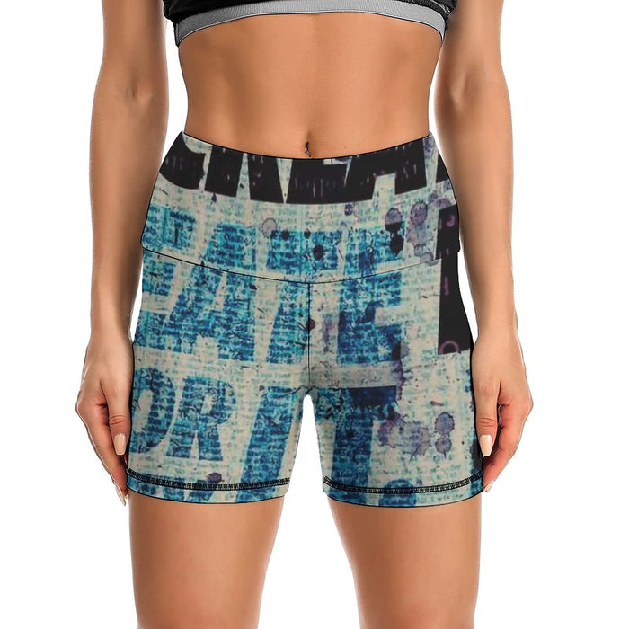 Buttery Soft Yoga Workout Printed ShortsHighWaisted Biker Shorts for Women Newspapers (5)-1