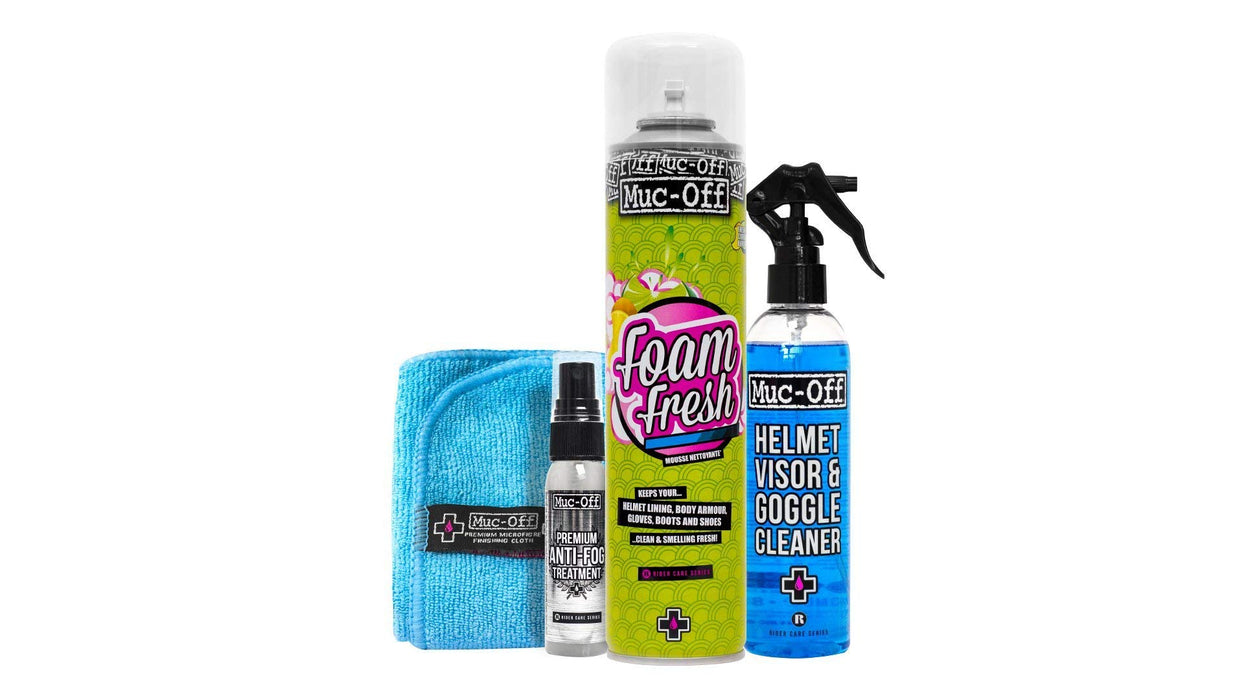 Muc-Off Helmet Care Kit - Motorcycle Helmet Cleaning Kit, Bike Cleaning Kit for Helmets - Set Includes Visor Cleaner, Anti Fog Spray and Foam Fresh