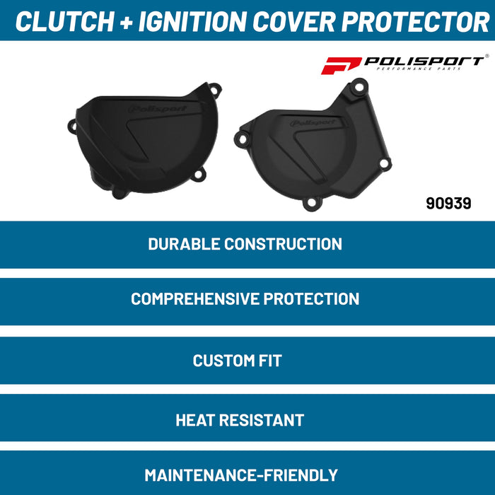 Polisport Clutch and Ignition Cover Protector Kit (Black) - Compatible with Yamaha YZ 250 (2005-2024)