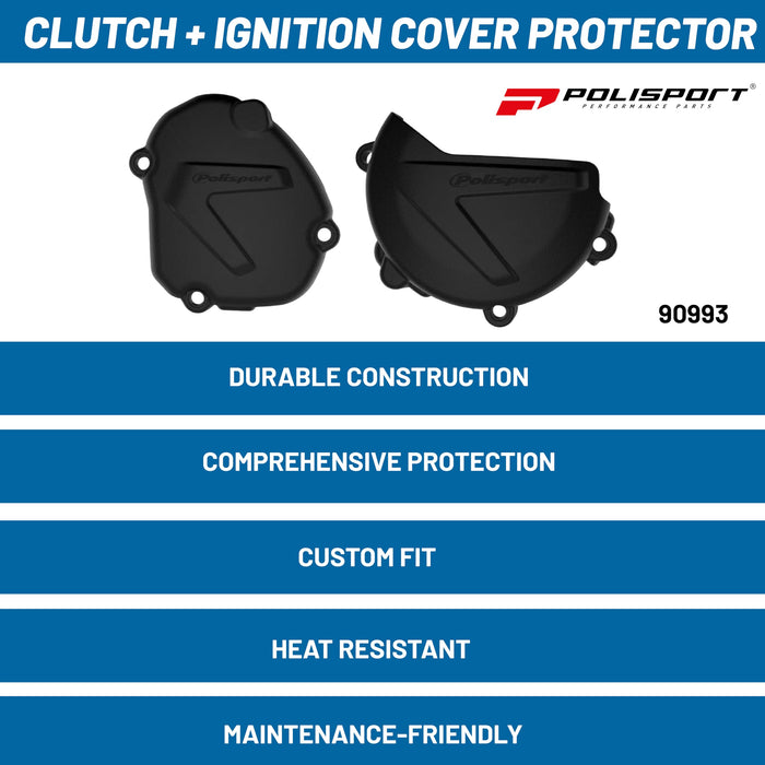 Polisport Clutch and Ignition Cover Protector Kit (Black) - Compatible with Yamaha