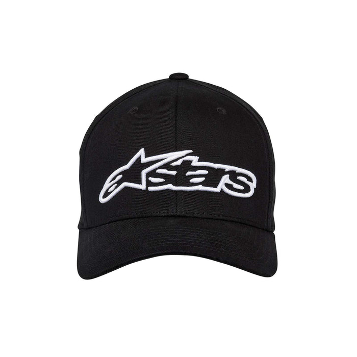 Alpinestars mens Curved Bill Structured Crown Flex Back 3d Embroidered Logo Flexfit Hat Cap, Blaze Black/White, Small-Medium US