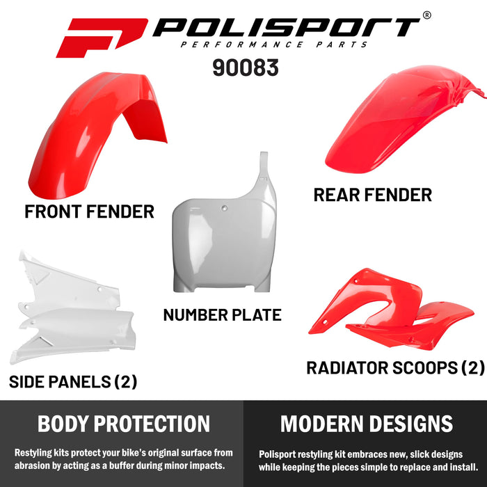 Polisport Full Plastic Kit for Honda CRF250R(04-05) OEM Quality Restyling Kit with Superior Fit, Flexibility, and Durability (Red/White)