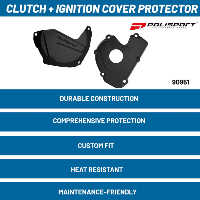 Polisport Clutch and Ignition Cover Protector Kit (Black) - Compatible with Yamaha