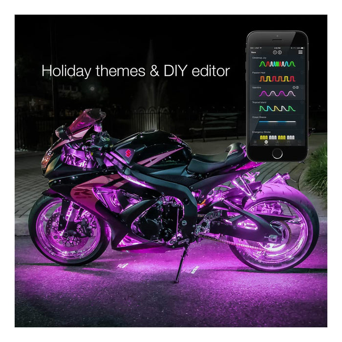 XKGLOW chrome App Control Motorcycle Professional LED Accent Light Kit - 14 Pods / 12 Strips