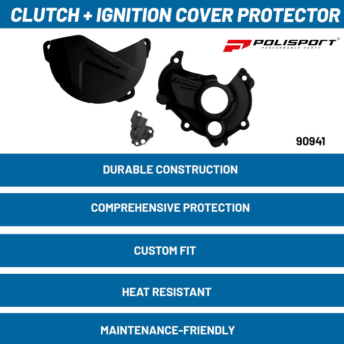 Polisport Clutch and Ignition Cover Protector Kit (Black) - Compatible with Yamaha