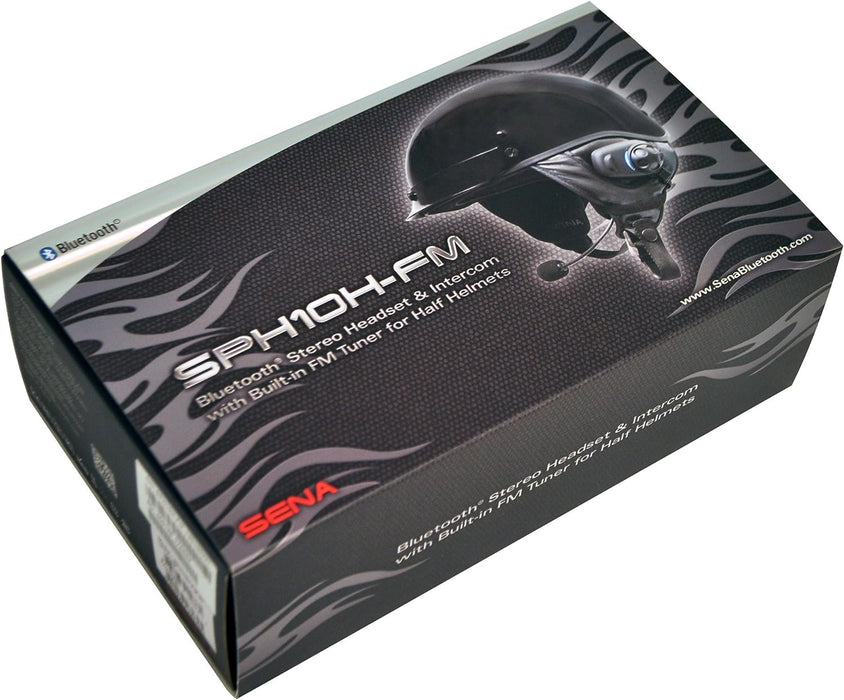 Sena SPH10H-FM-01 Motorcycle Bluetooth Stereo Headset and Intercom with Built-in FM Tuner for Half Helmets, black