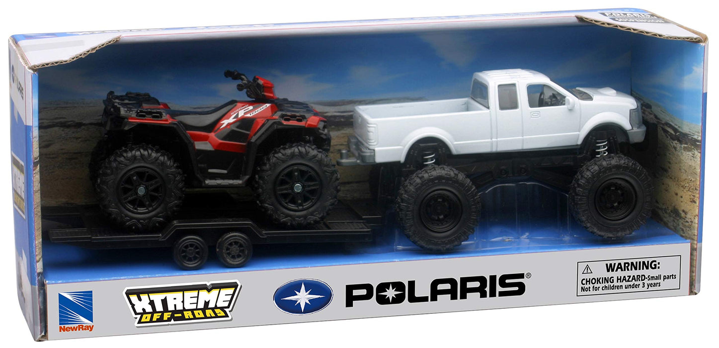 NewRay Toy Replica 4x4 Lifted Pickup Truck with Polaris Sportsman XP1000 ATV