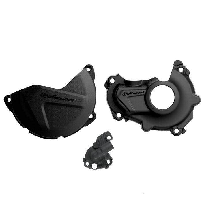 Polisport Clutch and Ignition Cover Protector Kit (Black) - Compatible with Yamaha