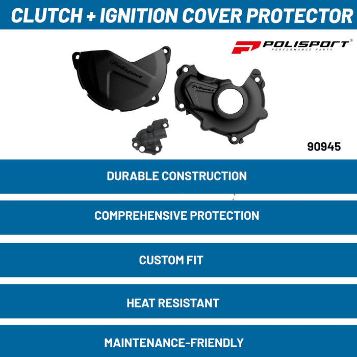 Polisport Clutch and Ignition Cover Protector Kit (Black) - Compatible with Yamaha