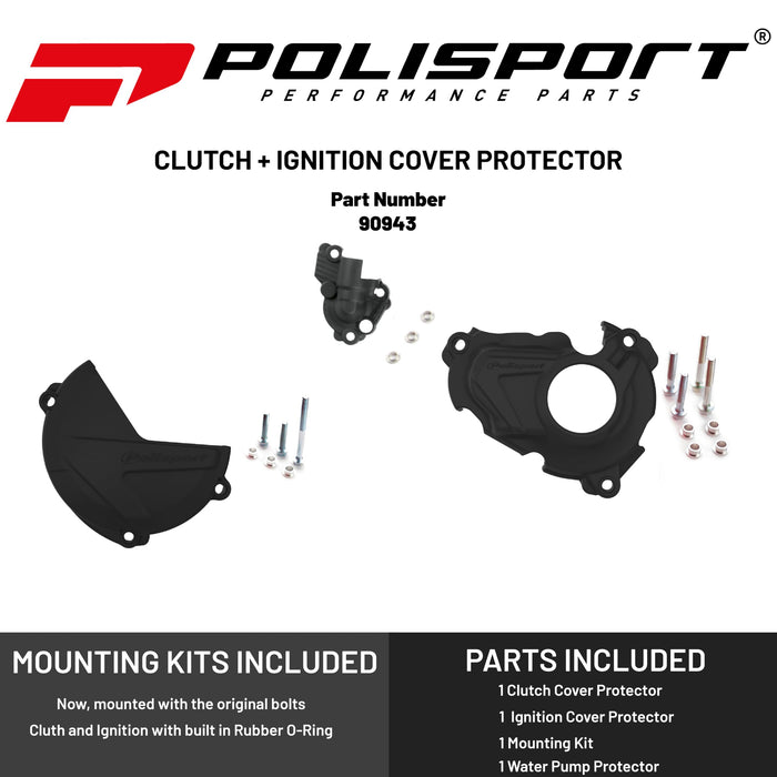 Polisport Clutch and Ignition Cover Protector Kit (Black)- Compatible with Yamaha