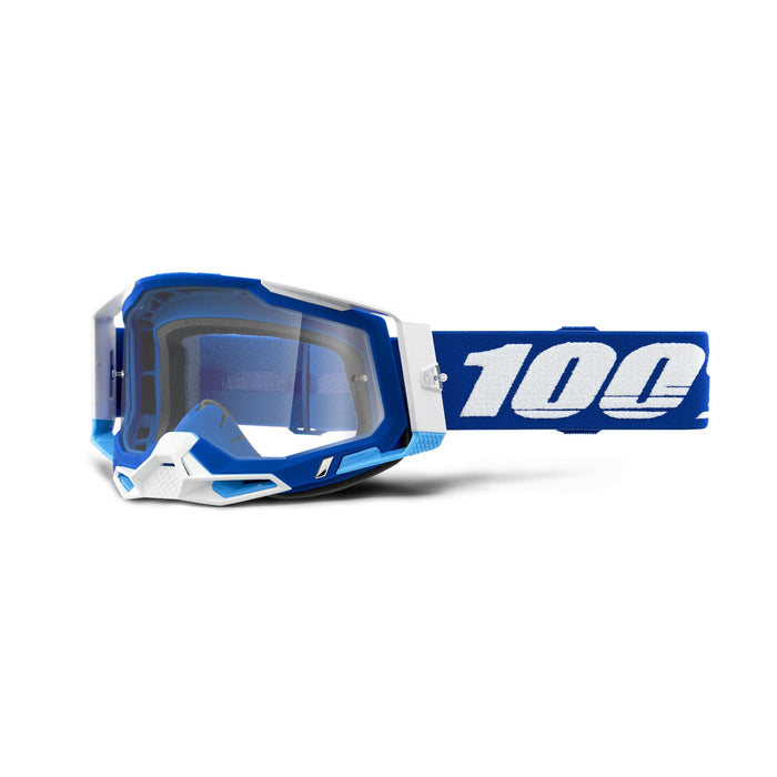 100% Racecraft 2 Mountain Bike & Motocross Goggles - MX and MTB Racing Protective Eyewear (Blue - Clear Lens)