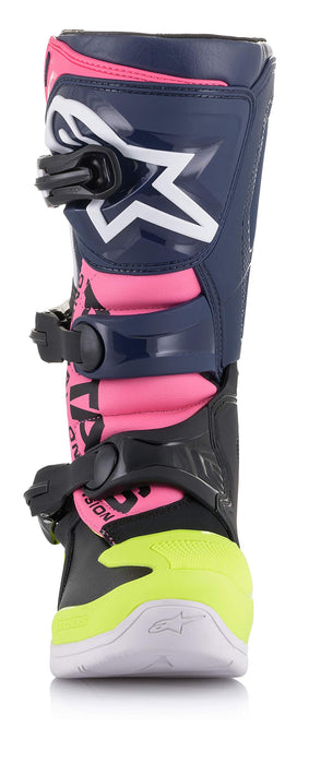 Alpinestars 2014018-1176-8 Tech 3S Youth Boots Black/Dark Blue/Pink Fluo Sz 08