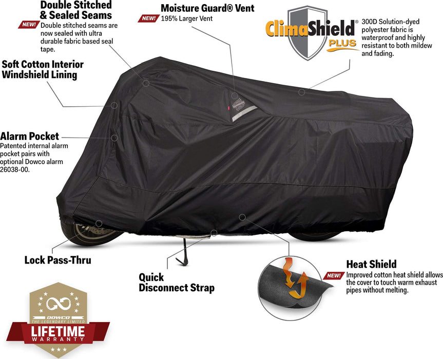 Dowco Guardian 50021-00 WeatherAll Plus Indoor/Outdoor Waterproof Motorcycle Cover, EZ Zip: Black, XX-Large