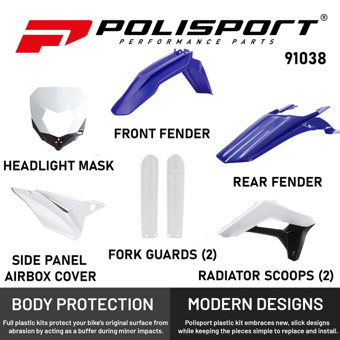 Polisport Full Plastic Kit for SE/SE-F (2017-2023) OEM Quality Restyling Kit with Superior Fit, Flexibility, and Durability (Blue/White)