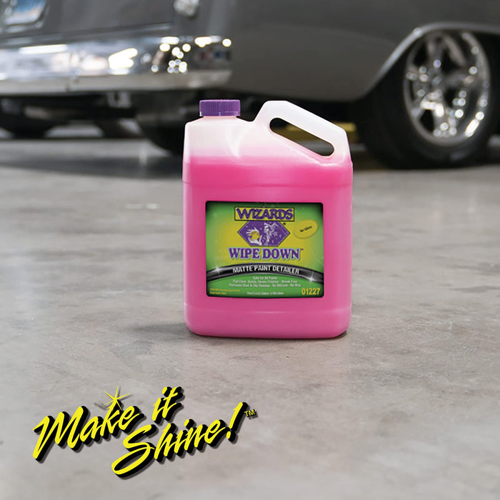 Wizards Wipe Down Spray - Matte Spray Paint Wrap For Cars - Auto Detailing Supplies For Flat Clear, Suede and Denim Finishes - Removes Dust and Oily Residue - Safe For All Paints - 1 Gallon