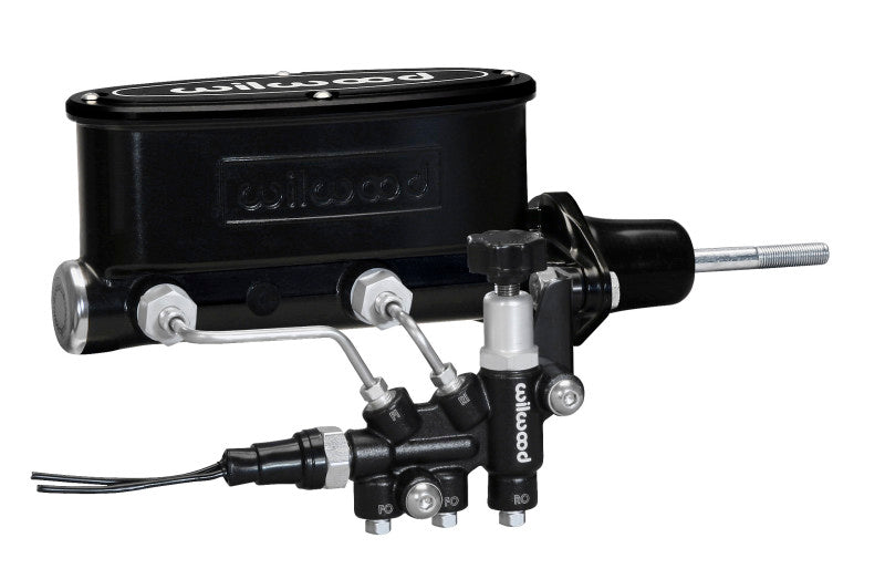 Wilwood HV Tandem M/C Kit w L/H Bracket & Prop Valve 7/8in Bore Black-W/Pushrod 261-13271-BK