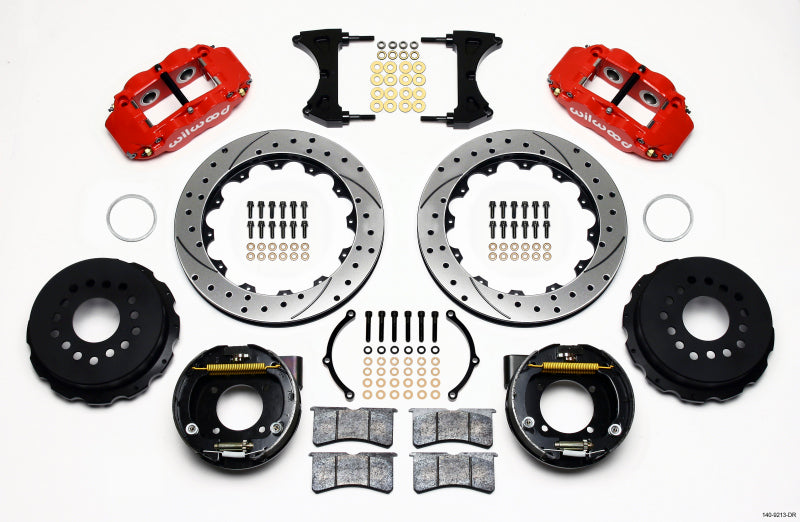 Wilwood Narrow Superlite 4R Rear P-Brk Kit 12.88in Drilled Red Chevy 12 Bolt w/ C-Clips 140-9213-DR