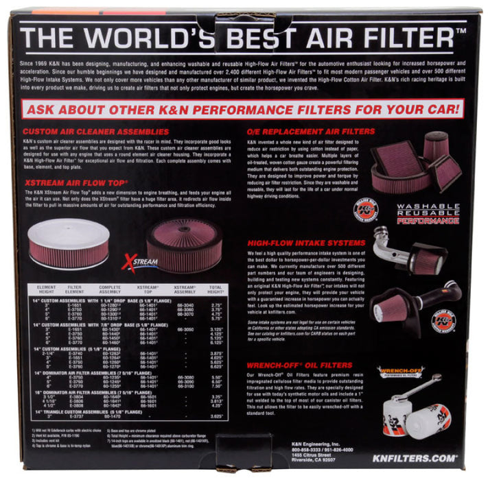 K&N Replacement Drop In Air Filter 14in OD / 12in ID / 5in H w/Inner Wire E-3760