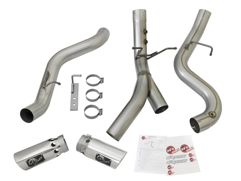 aFe ATLAS 4in DPF-Back Alum Steel Exhaust System w/Dual Exit Polished Tip 2017 GM Duramax 6.6L (td) 49-04086-P