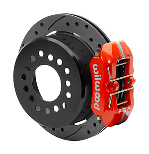 Wilwood Small Ford 11 in. Forged Dynapro Low-Profile Rear Parking Brake Kit (Red, Drilled & Slotted) 140-15603-DR