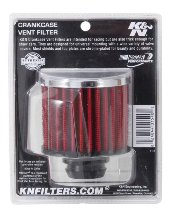 K&N Rubber Base Chrome Top Push-In Crankcase Vent Filter 3in OD x 2-1/2in H. 62-1490