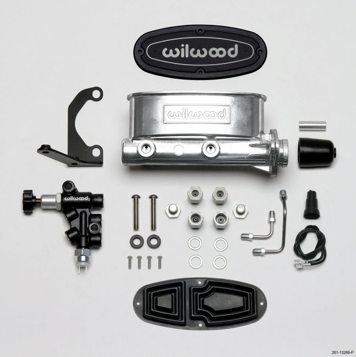 Wilwood HV Tandem M/C Kit w L/H Bracket & Prop Valve 1in Bore Ball Burnished 261-13269-P