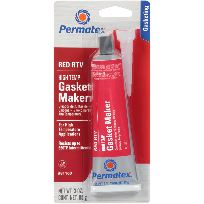 Permatex 81160 High-Temp Red RTV Silicone Gasket, 3 oz