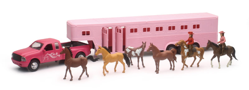 New Ray Toys Pink Pickup Fifth Wheel Horse Trailer Set/ Scale 1:32 SS-15395