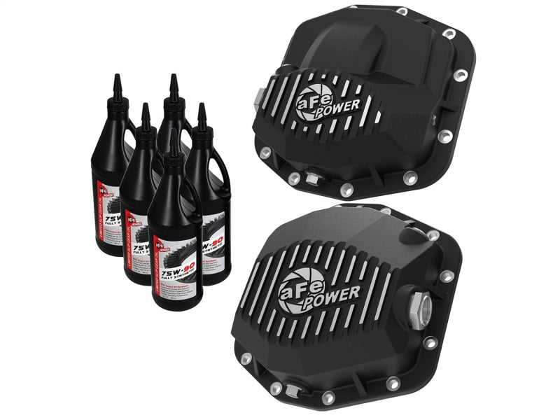 aFe Pro Series Front and Rear Diff Cover Kit w/ Oil 2018+ compatible with Jeep Wrangler (JL) V6 3.6L (Dana M220) 46-7100AB