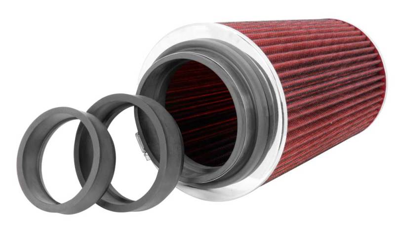 K&N Universal Air Filter Chrome Round Tapered Red 4in Flange ID x 1.125in Flange Length x 9.5in H RG-1002RD