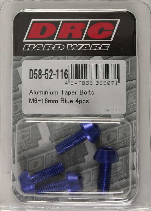 4/PC DRC ALUM M6 TAPER BOLTS 16MM BLU