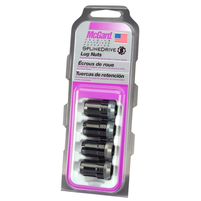 McGard SplineDrive Lug Nut (Cone Seat) M12X1.25 / 1.24in. Length (4-Pack) Black (Req. Tool) 65354BK