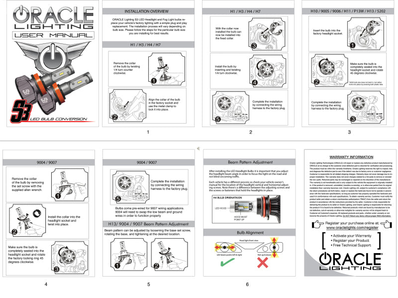 Oracle 880 S3 LED Headlight Bulb Conversion Kit 6000K SEE WARRANTY S5246-001