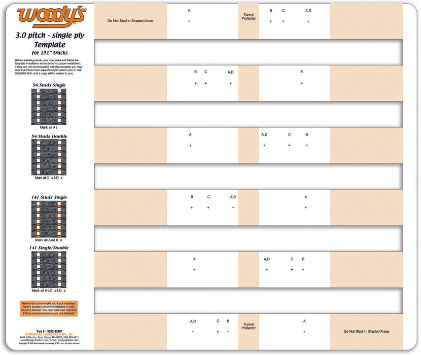 Woodys Studding Template 3.0" Pitch Single Ply 300S-TEMP