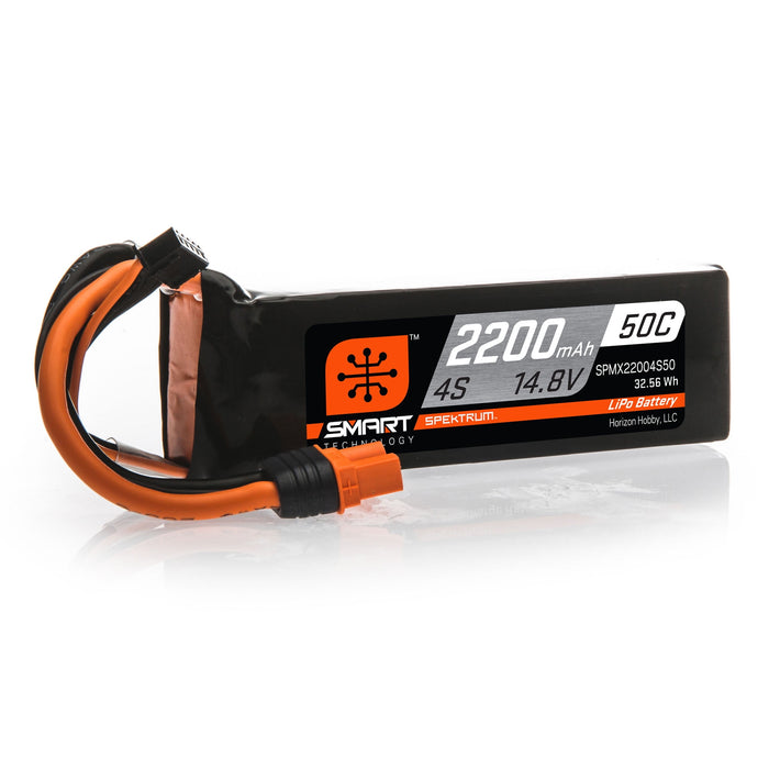 Spektrum SMART 2200mAh 4S 14.8V 50C Smart LiPo Battery IC3 SPMX22004S50 Airplane Batteries