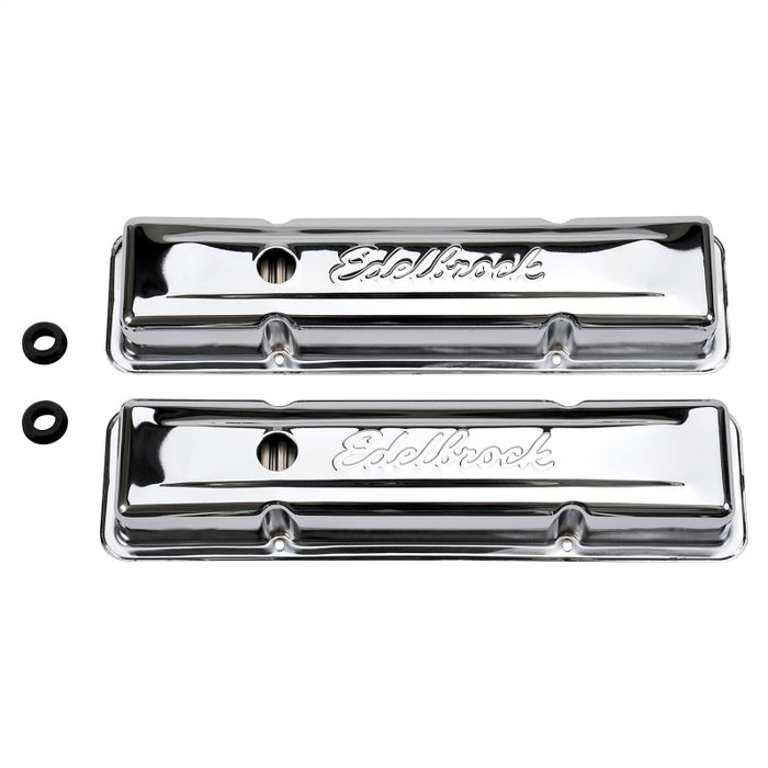 Edelbrock Valve Cover Signature Series Chevrolet 1959-1986 262-400 CI V8 Low Chrome 4449