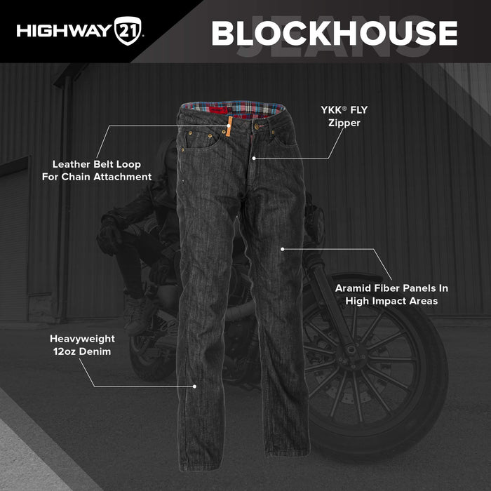 Highway 21 Men's Motorcycle Blockhouse Jeans (Black, US 32 Tall)