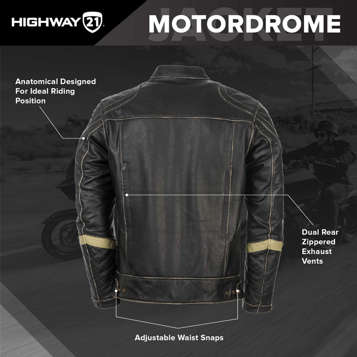 Highway 21 Men's Motorcycle Motordrome Jacket (Antique Black, 2X-Large)