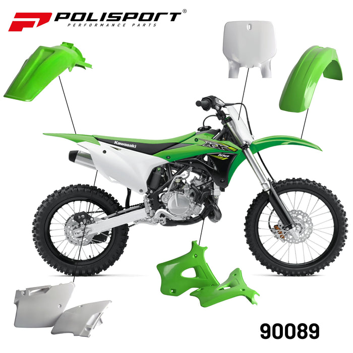 Polisport Full Plastic Kit for Kawasaki KX125/250 (1999-2002) OEM Quality Restyling Kit with Superior Fit, Flexibility, and Durability (Green/White)