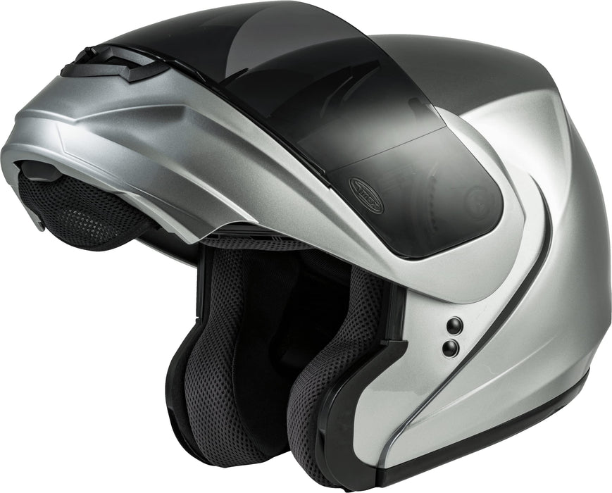 GMAX MD-04, DOT Approved Modular Helmet for Motorcycles, Scooters, Spyders, Mopeds and More (Metallic Silver)