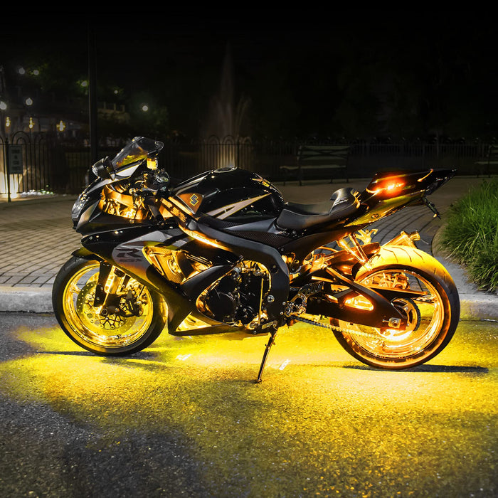 AMBER 8 POD 2 STRIP LED Universal Motorcycle Accent Neon Underglow Light Kit