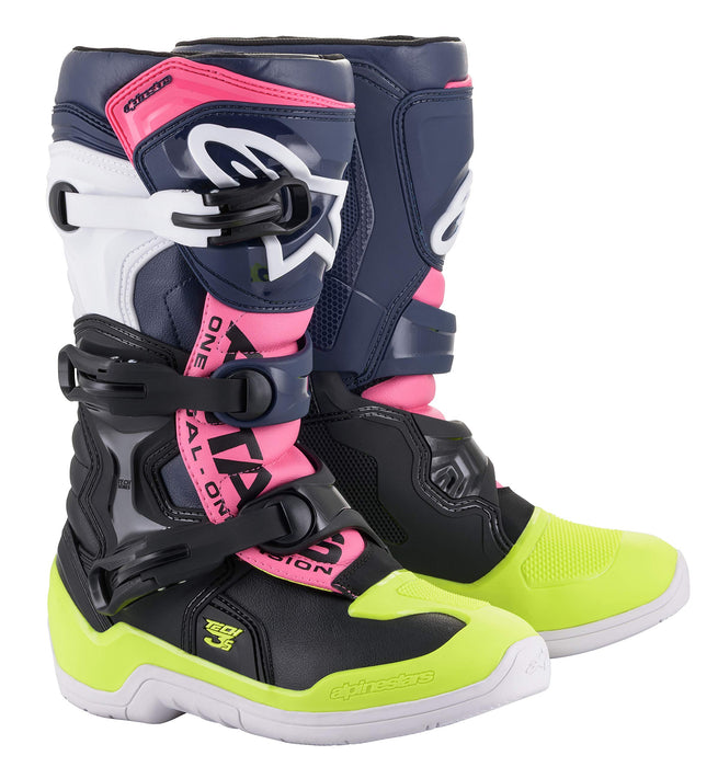 Alpinestars 2014018-1176-8 Tech 3S Youth Boots Black/Dark Blue/Pink Fluo Sz 08