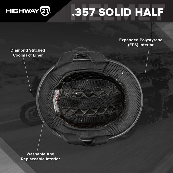 Highway 21 Motorcycle .357 Half Helmet (Black, Large)