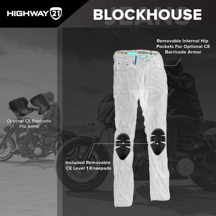 Highway 21 Men's Motorcycle Blockhouse Jeans (Oxford Blue, US 32 Tall)