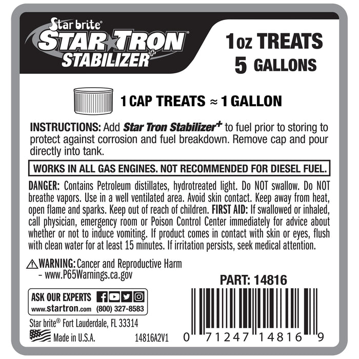 Star Tron Stabilizer+ Fuel Storage with Corrosion Protection - Treats 80 Gallons of Gas - 16 OZ (14816)