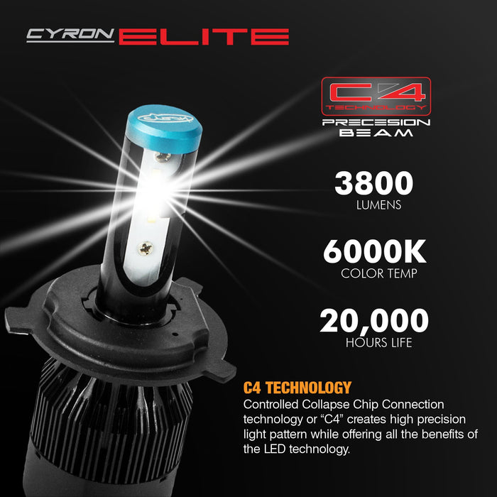 Cyron ABH4-B6K H4 Hi/lo Beam Elite Series MOT LED Headlight Bulb