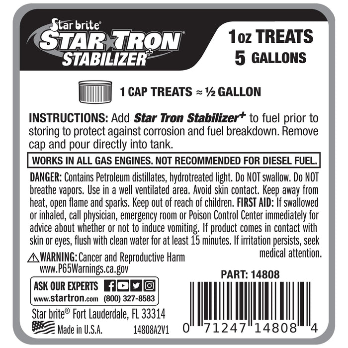 Star Tron Stabilizer+ Fuel Storage with Corrosion Protection - Treats 40 Gallons of Gas- 8 OZ (14808)