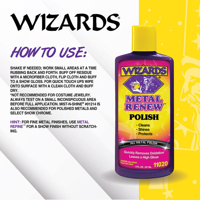 Wizards Metal Polish Cream Metal Renew - Cleans, Shines and Protects All Metals - Cream Fast-Cut Polish and Stainless Steel Cleaner - High Gloss Metal Polish - 8 oz