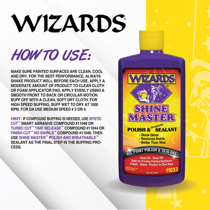 Wizards Shine Master Polish and Sealant - Cleans, Polishes and Seals Paint in One - Non-Carnauba Wax-Based Boat Water Spot Remover - Wax Replacement for Boat and Car Detailing Supplies - 16 oz